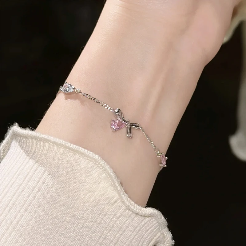 Pulsera de plata de ley 925 para mujer, brazalete de circonita con lazo de diamante, joyería de lujo, regalo de cumpleaños