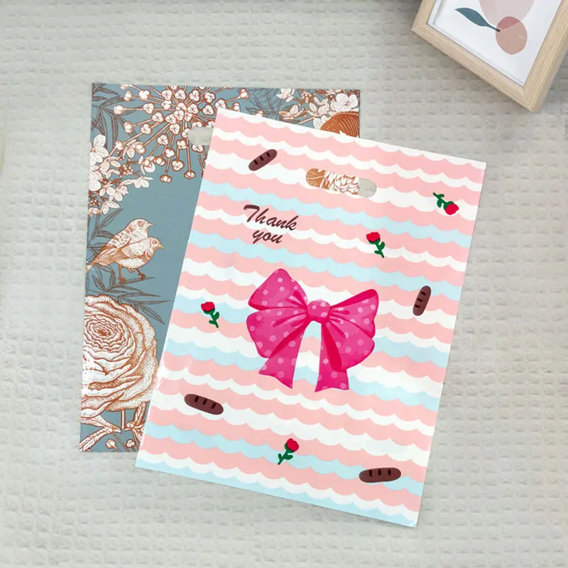 30pcs Thank You Gift Bag with Handles Plastic Floral Design Thank You Tote Bags birthday party packing Bags Wedding Favors Bag