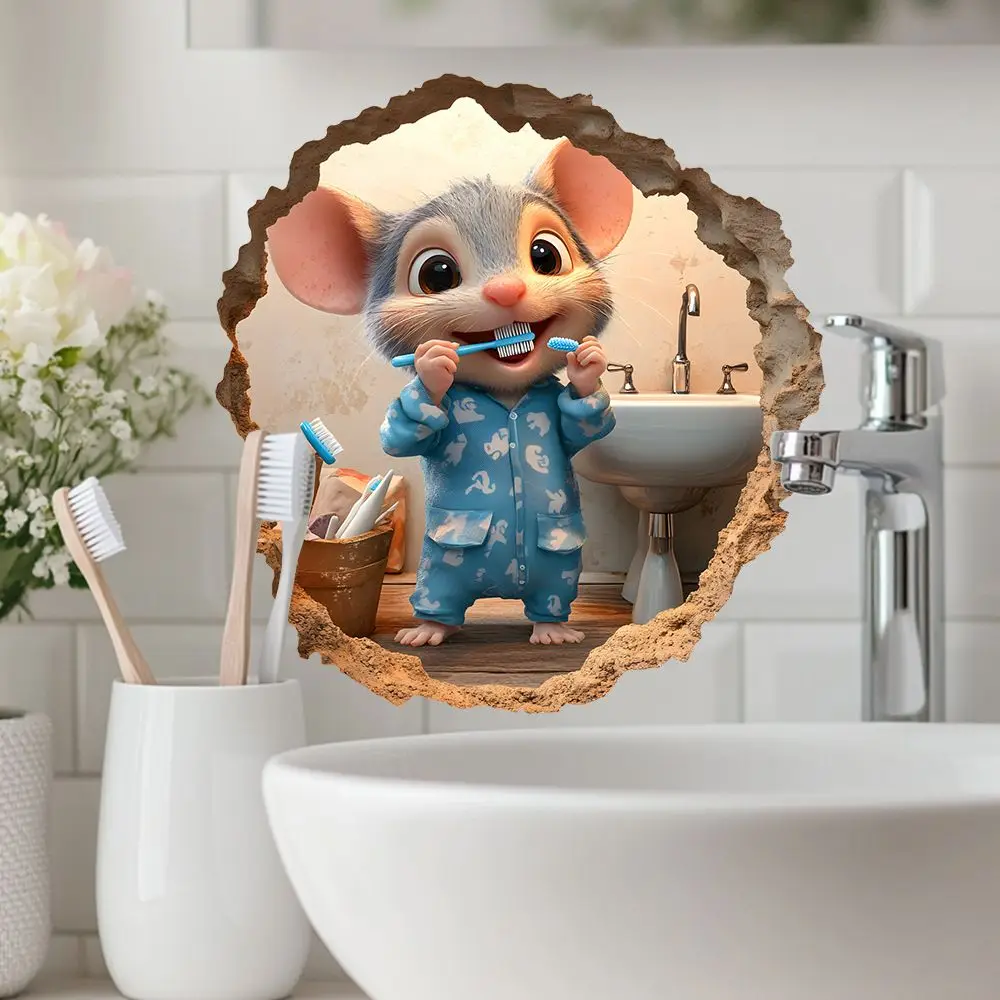 Cute Mouse Brushing His Teeth Wall Sticker Living Room Wall Edge Home Decoration For Kids Bedroom  Funny Rats Decals S755