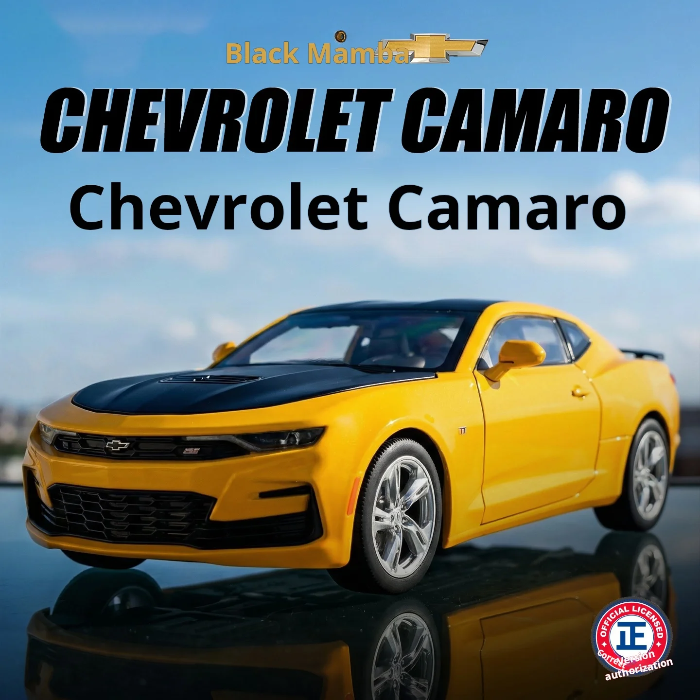 

1/18 Scale Chevrolet Camaro Bumblebee Diecast Alloy Car Model Sound Light Pull Back Kid Gift Collect toy