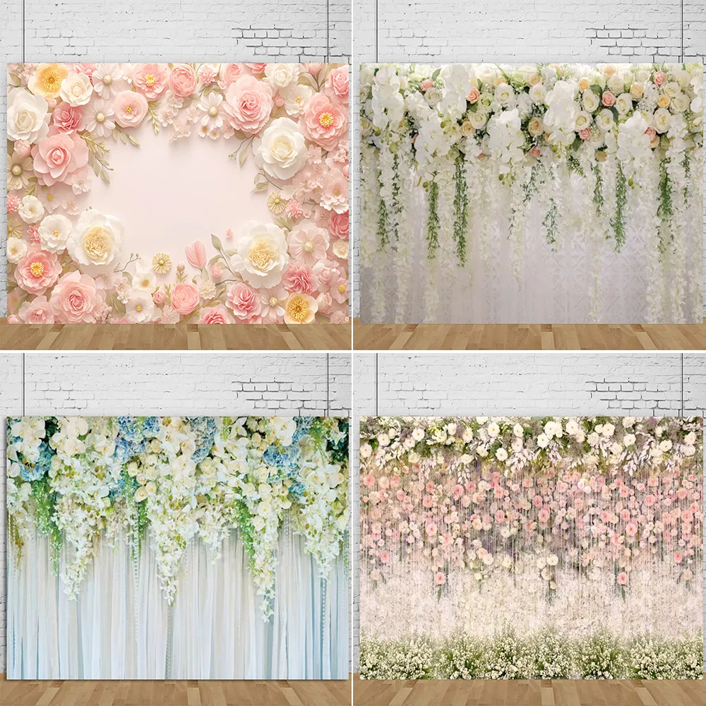 

Floral Flower Wedding Ceremony Photography Party Decoration Background Pink White Flowers Wall Floral Photocall Birthday Props
