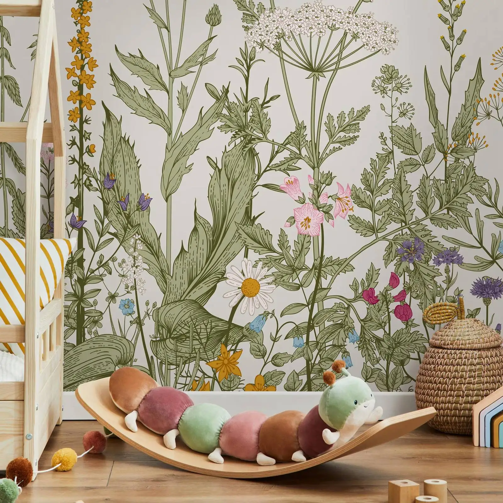 Botanical Floral Wallpaper ,Green Leaves Wall Mural For Home Decor /Wall Art ,Tradition Non-woven Un-paste Mural Paper Of Child