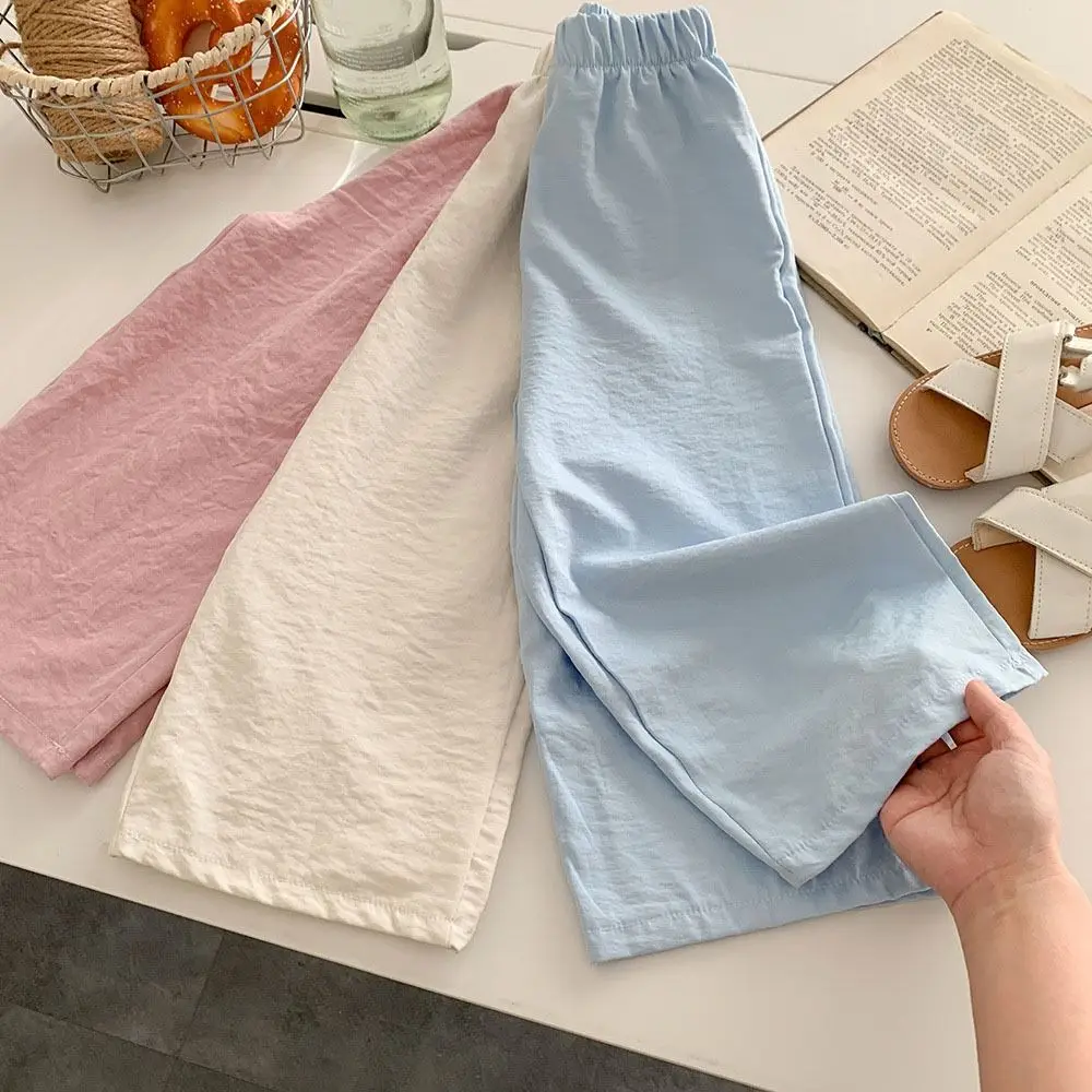 

Temperamnet Candy Color Girl Straight Pants Loose Wide Leg Children Cropped Pants High Waist Thin Casual Trousera Students