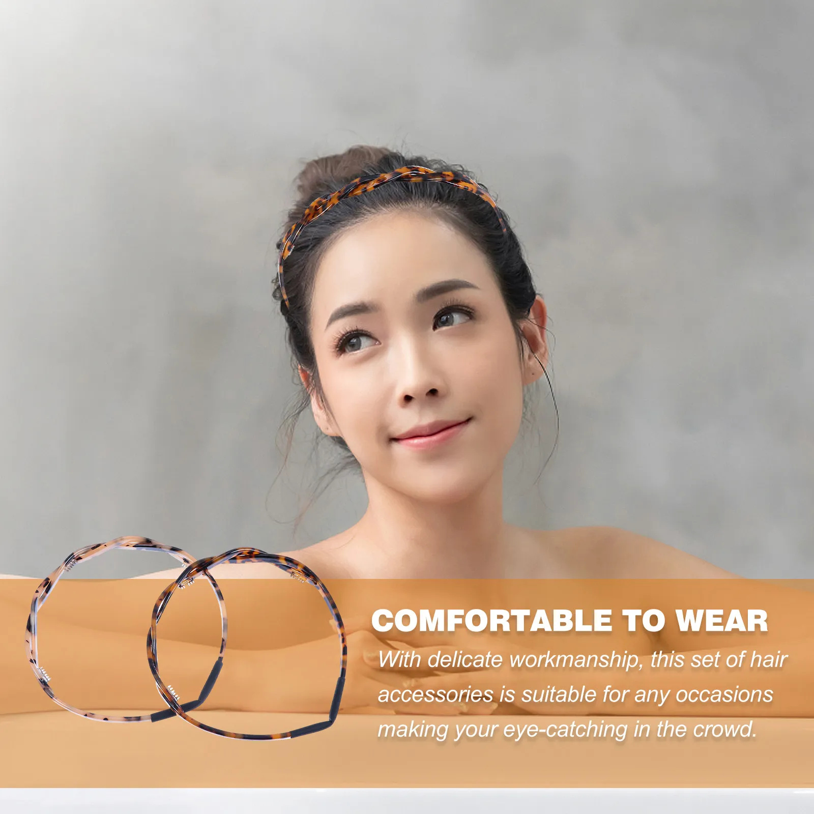 

2Pcs Lightweight Premium Acrylic Teeth Hair Hoop Non-Slip Tortoiseshell Headband for Women Photo Prop Fashion Hair