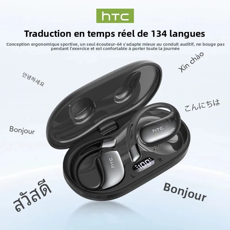 【HTC NE57】 Écouteurs Bluetooth V6.0 Écouteurs avec traducteur AI OWS Sport Écouteurs sans fil Confort Crochets d'oreille Longue durée de vie avec micro