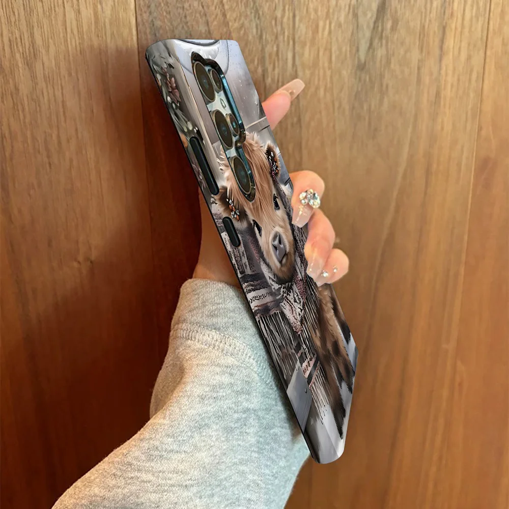 Funda de teléfono Snow Cute Highland Cow para Samsung GalaxyS25 S24 S22 S21FE Ultra Plus A16 A26 A36 A56 4G 5GDdoble capa anticaída