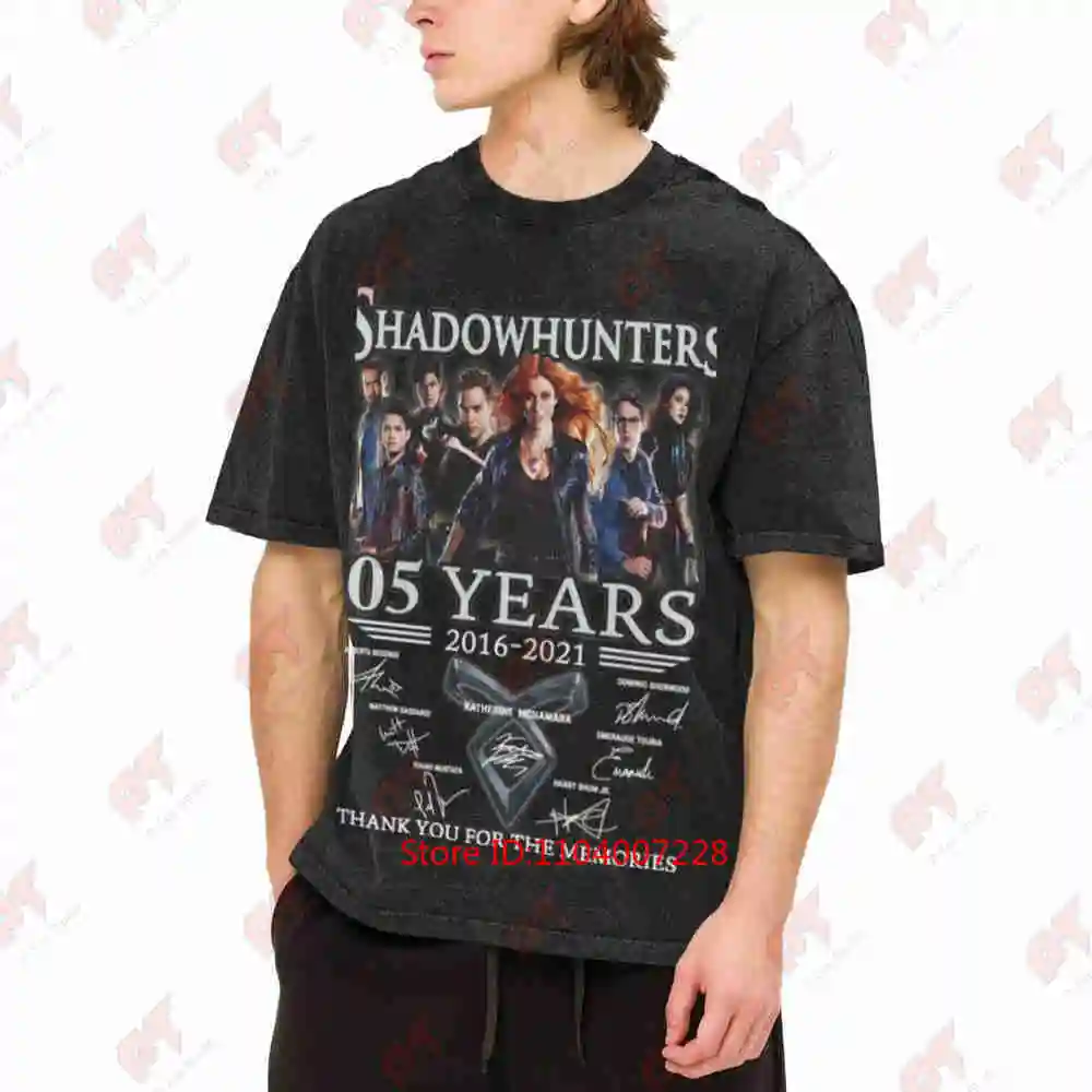 Shadowhunters 5th Anniversary Cast Characters Autograph Signatures Vintage Washed Tee Pure Cotton T-Shirt