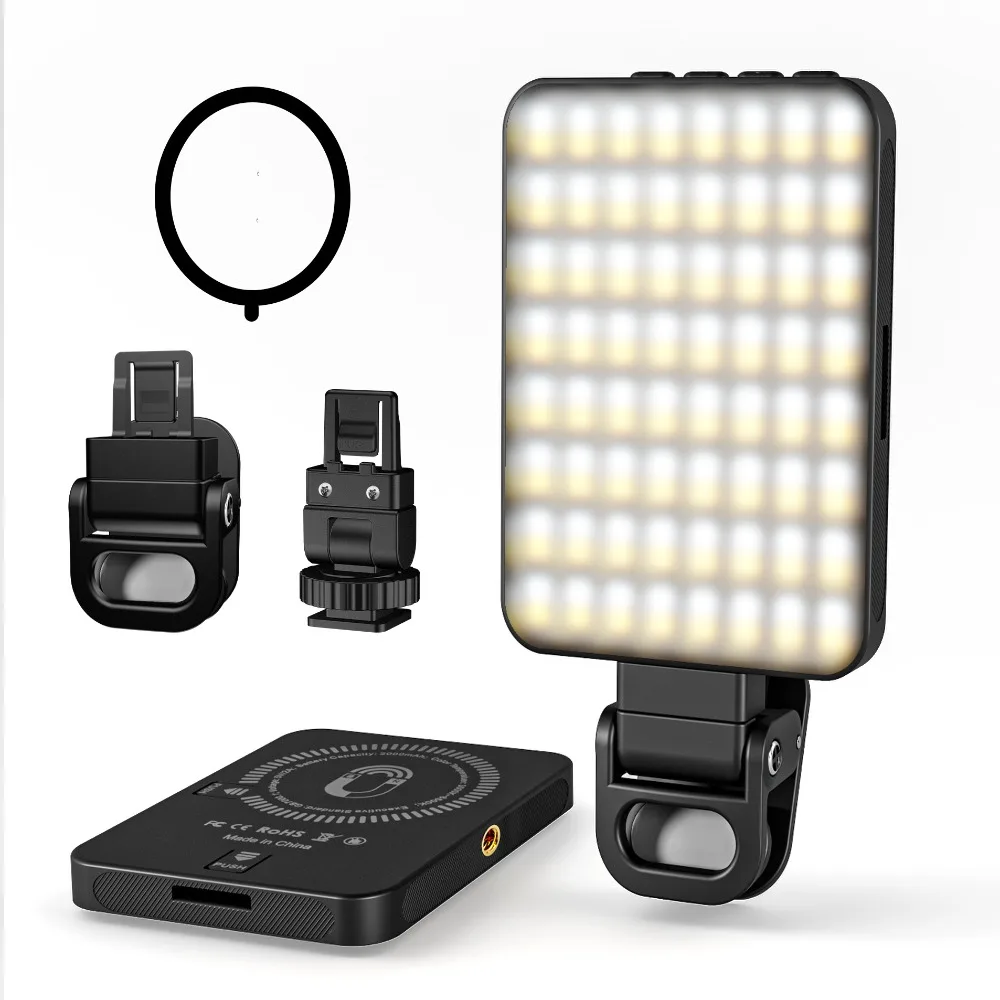 

New Rechargeable Magnetic Selfie Light Mini with Phone Light Clip LED Ring Light Video Conference Light Vlog