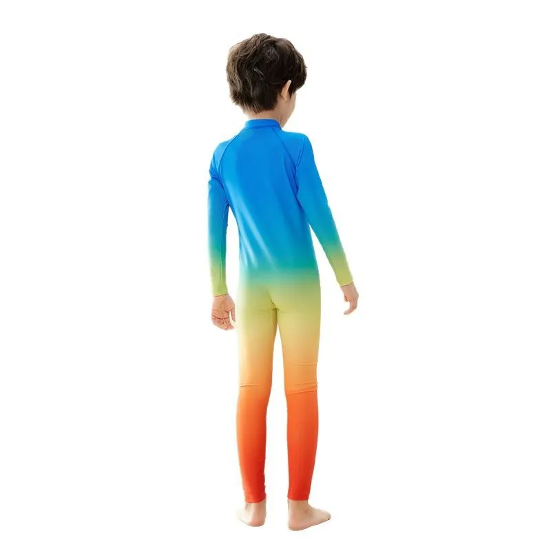 Kids Full Body Outdoor Water Sports Beach Surfing Swim Rash Guard Boy Long Sleeve Quick-Dry Bathing Front Zipper SwimWear