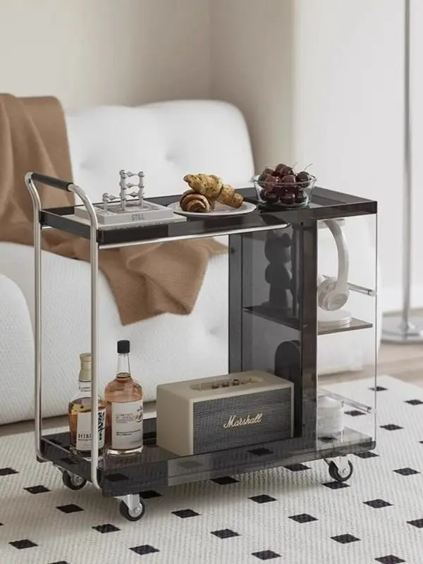 الشمال عربة الاكريليك الجرف ضوء غرفة المعيشة الفاخرة الجانب عدد قليل من بسيطة المنقولة الطعام سيارة أثاث القرون الوسطى خزانة جانبية