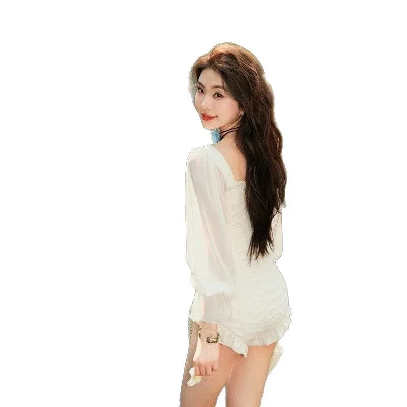 Elegant transparant badpak voor dames, lange mouwen, high-end curve-flatterend eendelig, grote maten, vriendelijk voor hete lente-strandvakantie