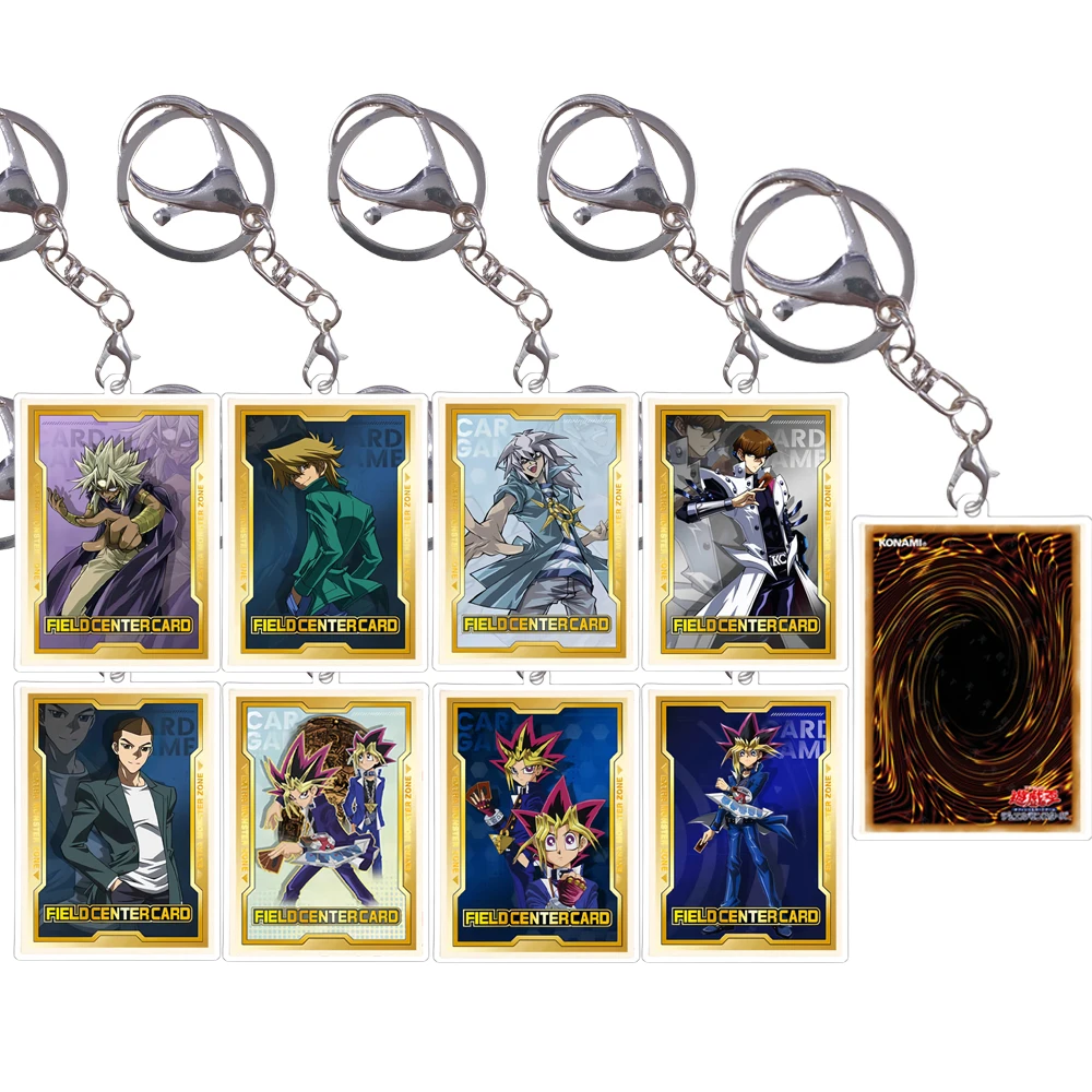 Yu Gi Oh Double Sided Center Card Series Keychain Mutou Yugi Seto Kaiba Joey Wheeler Game Characters Acrylic Small Cards Pendant