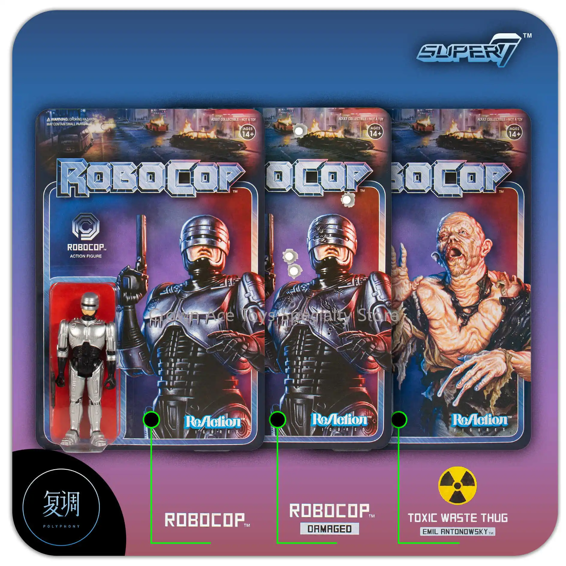 In Stock Super7 Robocop Emil Antonowsky TOXIC WRSTE THUG EMIL RNTONOWSKY Hanging Card 3.75in Collectible Toys with Accessories