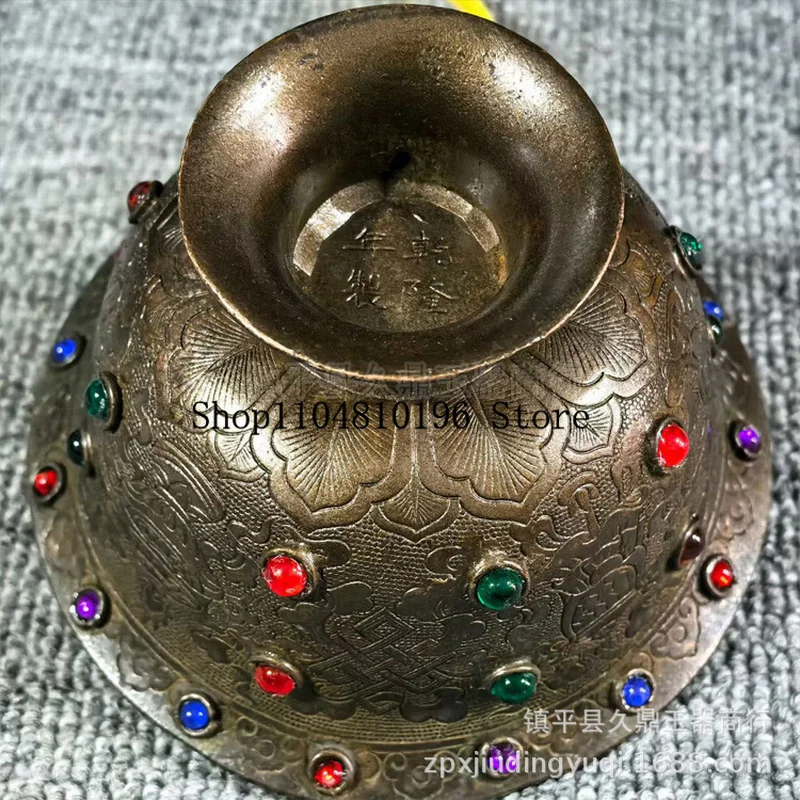 Antique-style gold-plated bowls with gemstone inlays, wholesale for use as eight-precious-water bowls Bronze Carved Crafts, Orna