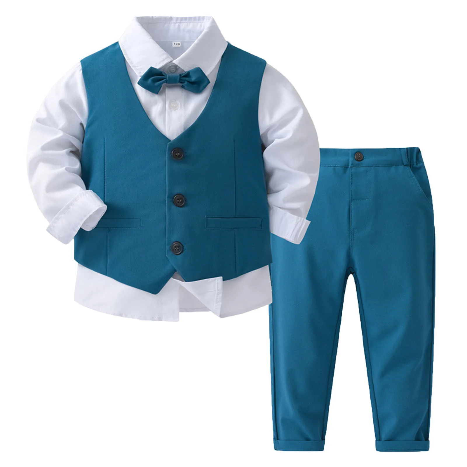 

Kids Boys Suits Gentleman Tuxedo Long Sleeve White Shirt with Vest Pants Bow Tie Baby Christening Baptism Birthday Party Clothes