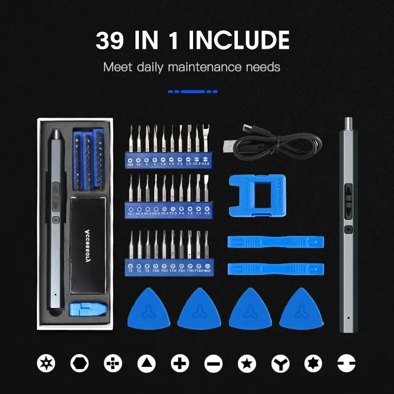 Electric Screwdriver Set 12/39/50 in 1 Precision Magnetic Phillips Torx Bits Fast Charging Multi-Function Repair Power Tool