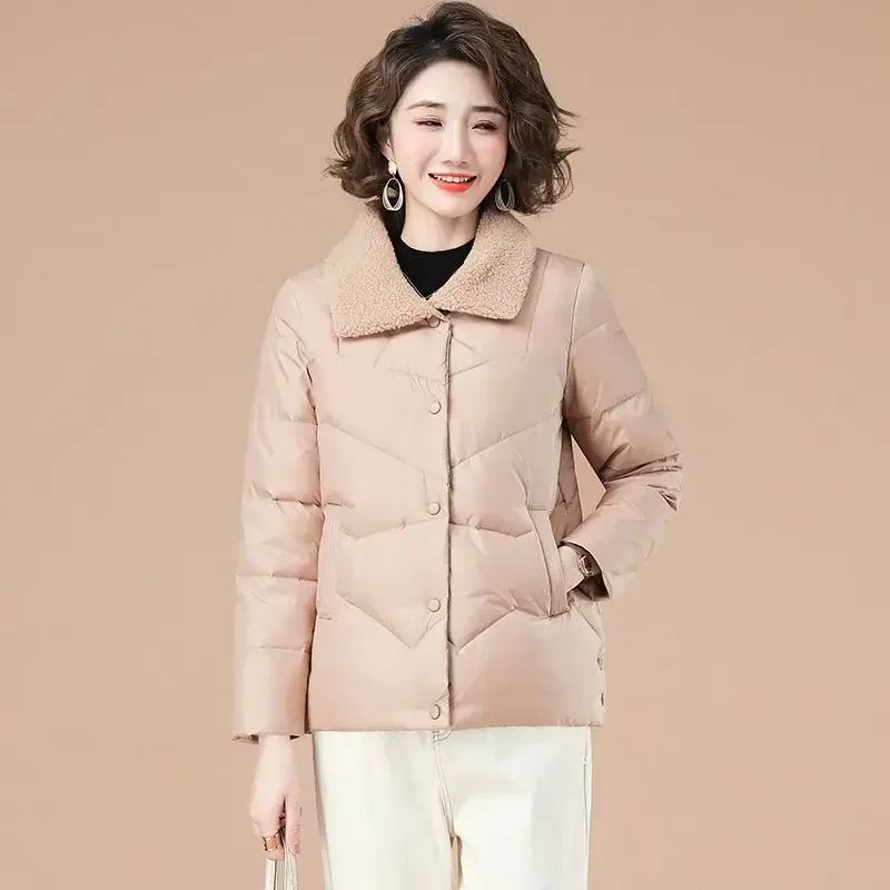 Cropped Thick Padding Quilted Padded Woman Coat Jackets For Women Brown Duck Down Short Winter Chic Point Hot Youthful Clothes