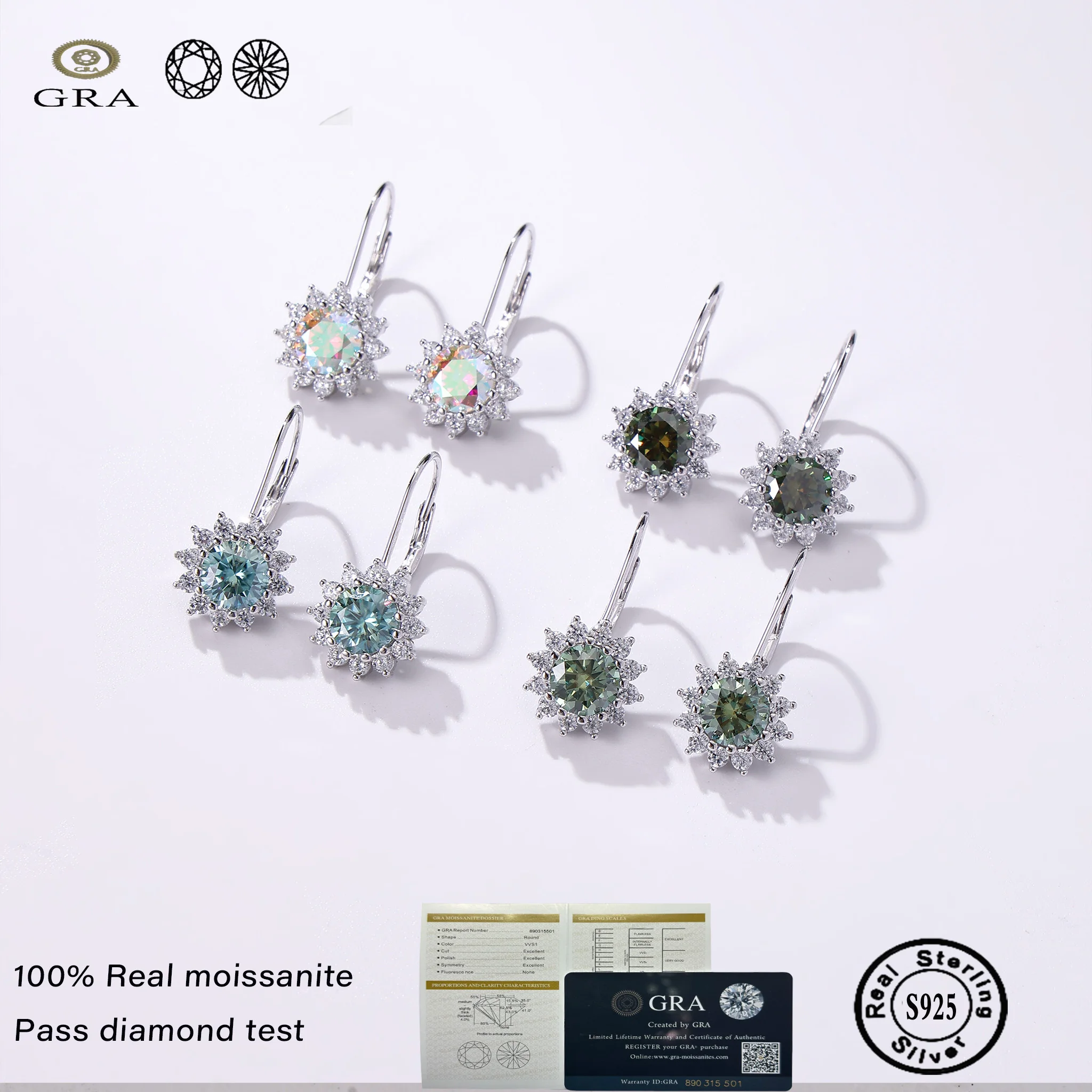 

1carat moissanite drop earrings for charm lady 925 Sterling Silver Dainty Hoop Dangle Earring Fine Jewelry dating gift