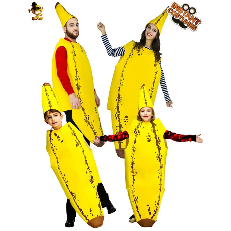 

Funny Adult And Children's Halloween Banana Suit Parent-Child Outfit Couple Performance at Carnival Party Fruit Costume