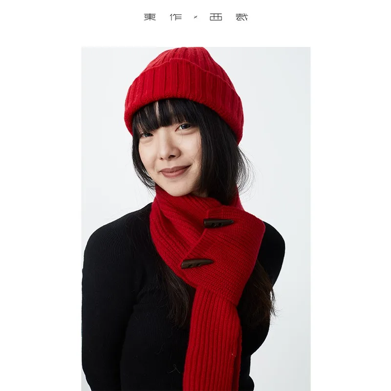 

100% чистая шерсть ~ шарф с пуговицами, вязаный шарф, 2025 г., женский утолщенный утеплитель для шеи