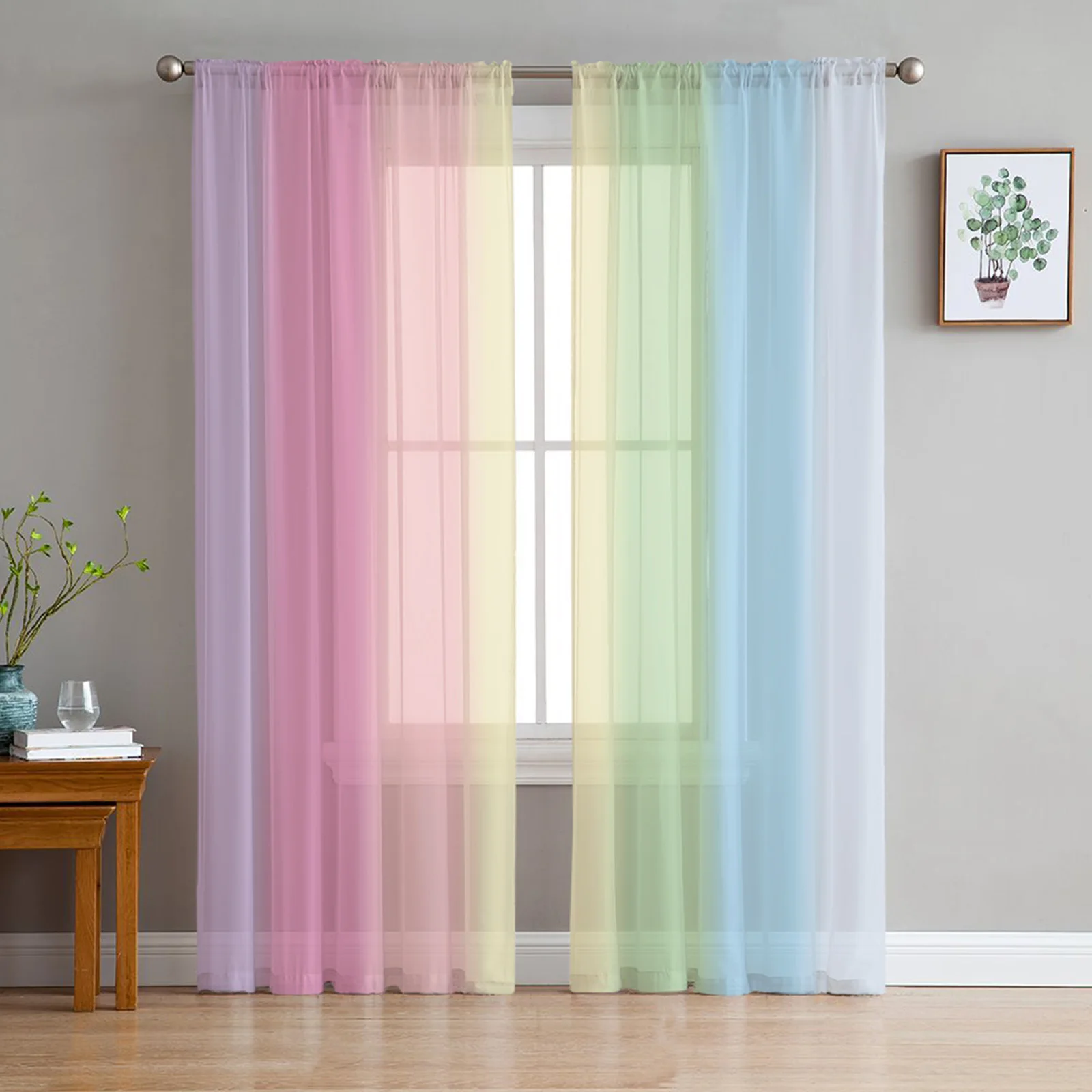 Candy Rainbow Stripes Sheer Curtains for Living Room Decoration Window Curtains for Kitchen Tulle Voile Organza Curtains