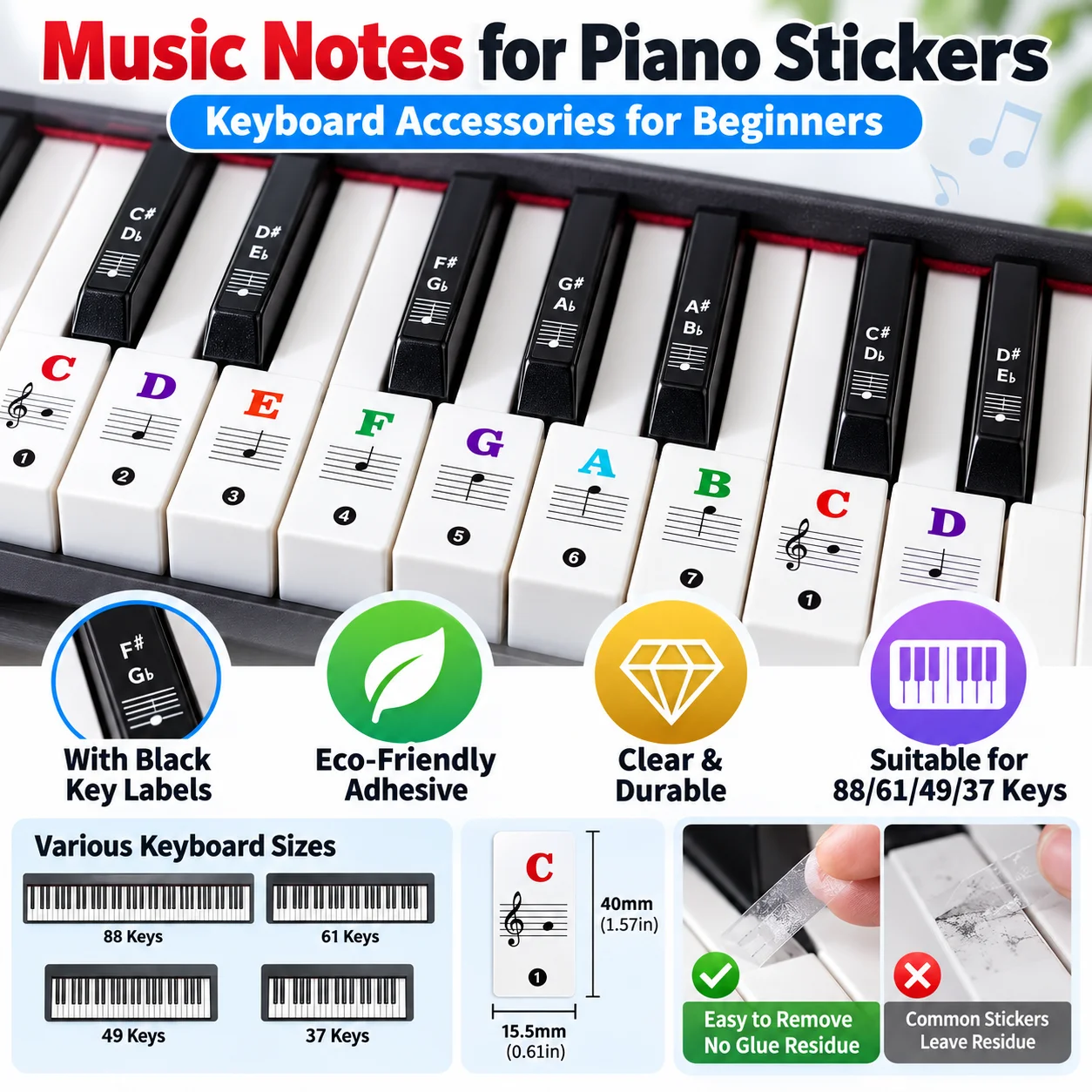 Naklejki z nutami do klawiatur – Synthesizer Keyboard 61 Key recenzja i cena