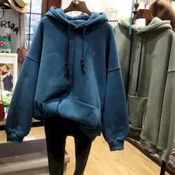 Casual Loose Hoodies Women Autumn Winter Trendy Hooded Plush Thicken Coats Korean Style Fashion Embroidered Hoodie Y2k Clothes