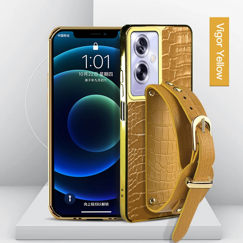 شريط للرسغ التمساح بولي PU الحالات الجلدية ل OnePlus Nord N300 N30 SE N20 مع حامل حامل للصدمات غطاء سيليكون جراب هاتف