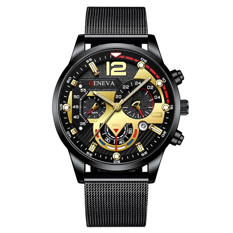 Fashion Men's Quartz Watch Steel Mesh Strap Luminous Hands Trendy Calendar Display Male Business Wristwatch Casual Stylish Boy