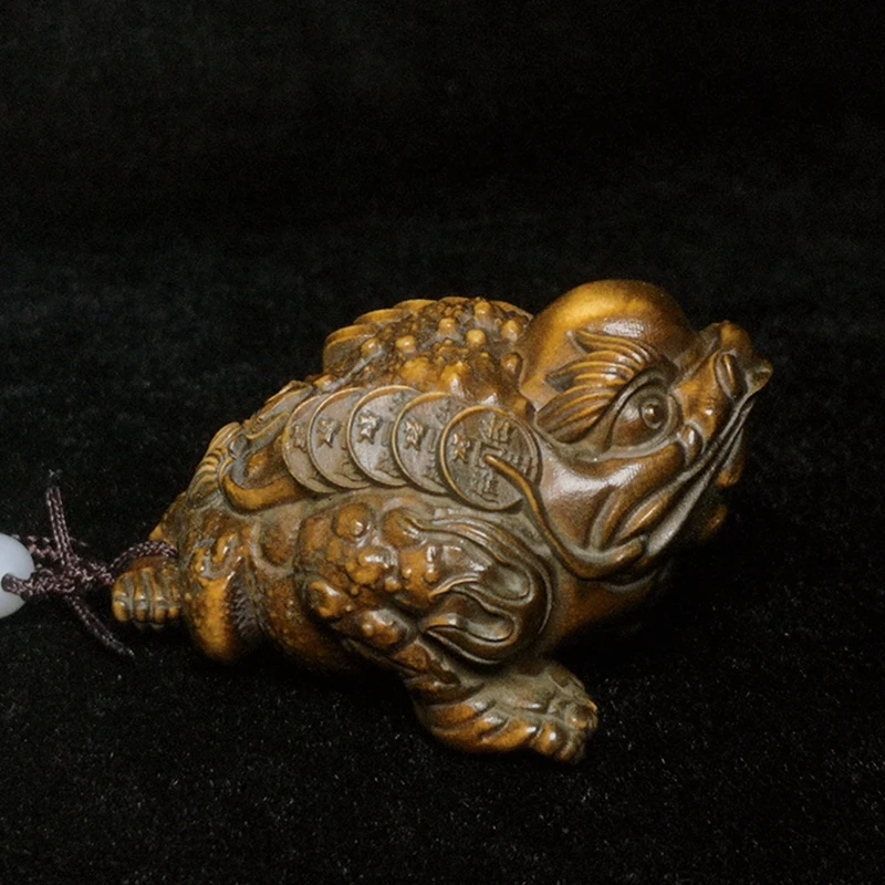 YIZHU CULTUER ART Size 2.5 Inch Old Chinese boxwood hand carved Animal Jin Chan Statue table decoration Gift collectable