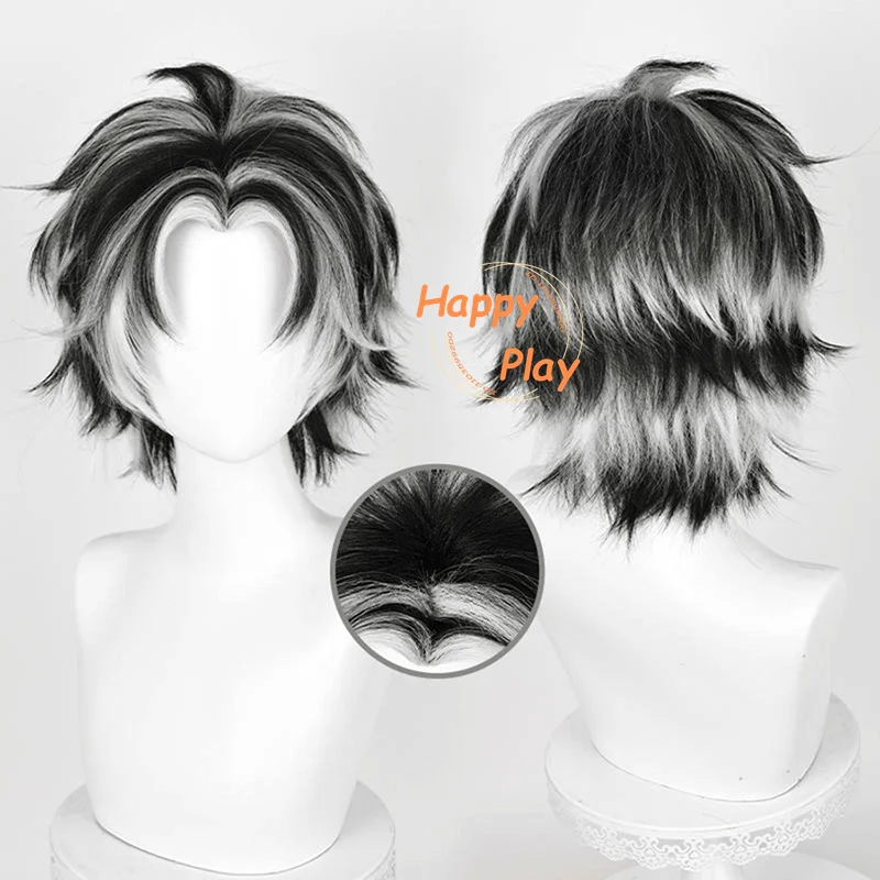 2 Styles Anime Kotaro Bokuto Cosplay Wig 30cm Silver White Black Wig Heat Resistant Synthetic Hair Halloween Party Wigs