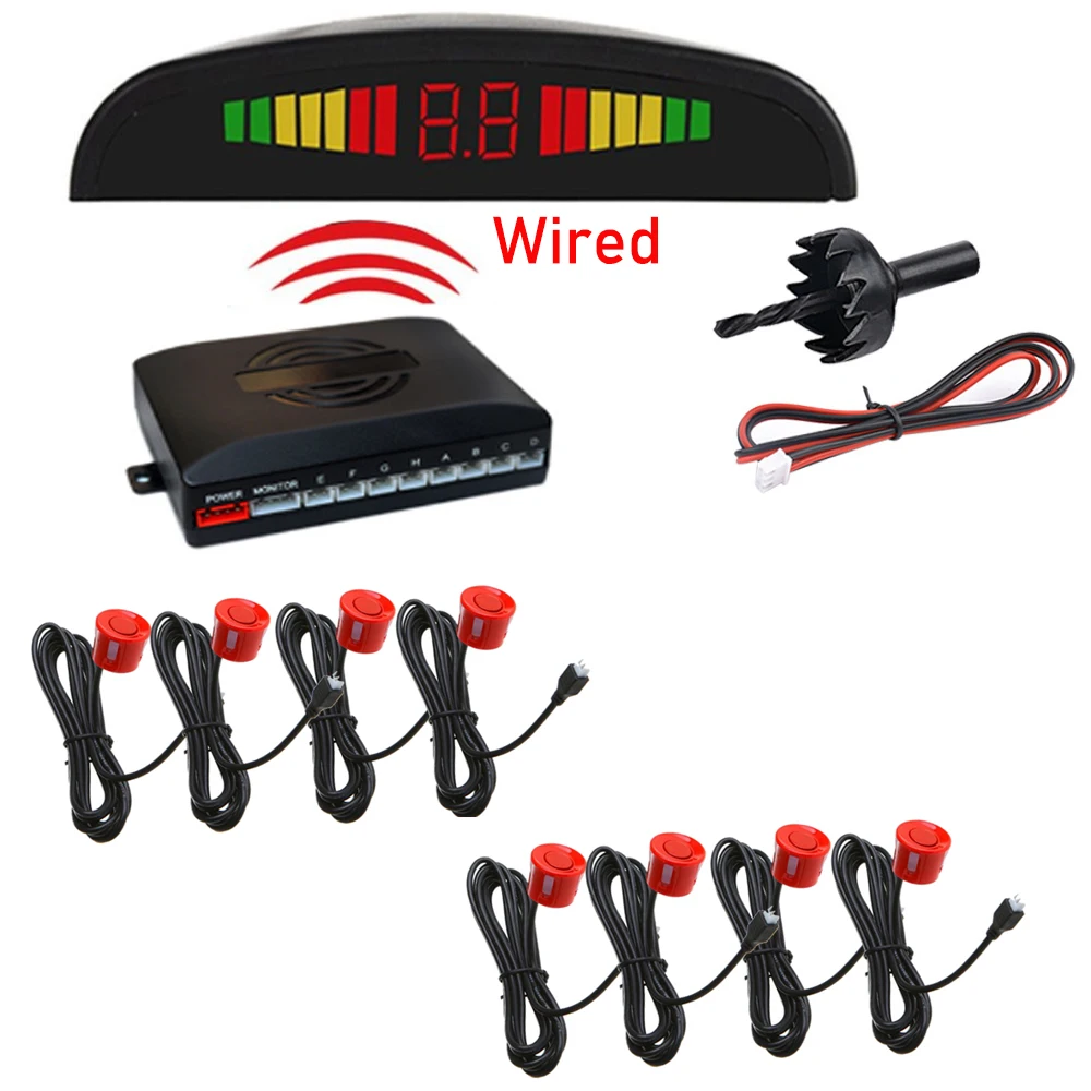 Universal Car Parktronic Parking Radar with 8 Sensors LED Display Monitor Detector System Backlight Reverse Auto