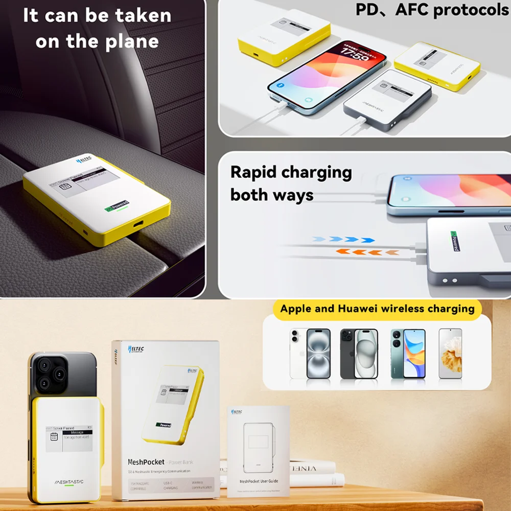 Heltec MeshPocket Power Bank 5000/10000mAh 15W Qi2 Ricarica wireless magnetica Comunicazione LoRa wireless per iPhone/Android