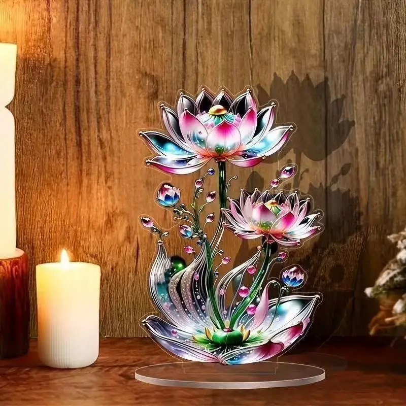 2D Acrylic Lotus Flat Cool Figurine Animal Series White and Blue Peacock Screen Desktop Ornament Home Living Room Decoration