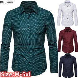 2026 Men's Long-sleeved Polka Dot Print Casual Shirts Fashion Slim Fit Single Breasted Lapel Business Social Shirts Male Blouses