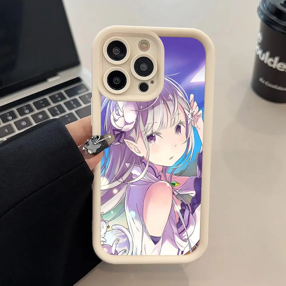 

Чехол для мобильного телефона ReZero Emilia Waifu для iPhone 17, 16, 15, 14, 13, 12, 11 Air Pro Max Plus, утолщенный цветной чехол из ТПУ, роскошный чехол
