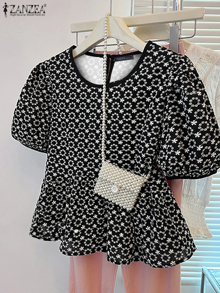 

ZANZEA Vintage Printed Tops Women Blouses Casual O Neck Blusas Summer Short Sleeve Tunics 2025 Oversized Loose Pullover Femme
