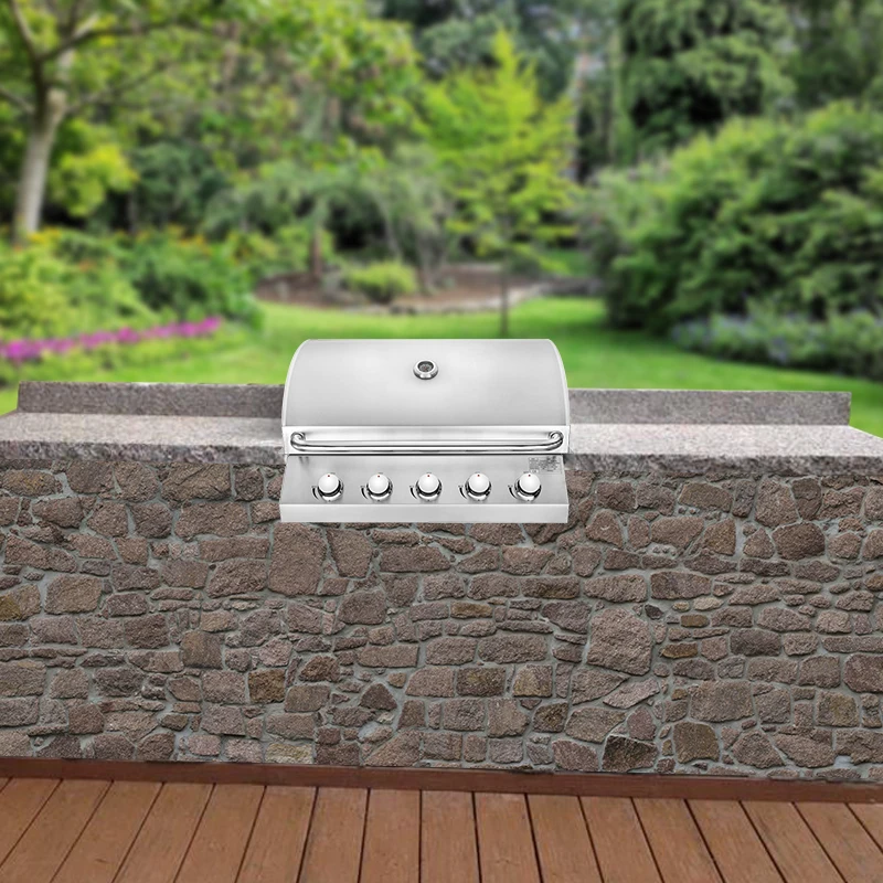 Built-in Gas BBQ Grill 5 Burners Stainless Steel Outdoor Kitchen Barbecue High Efficiency Drop-in BBQ Grills for Backyard Island