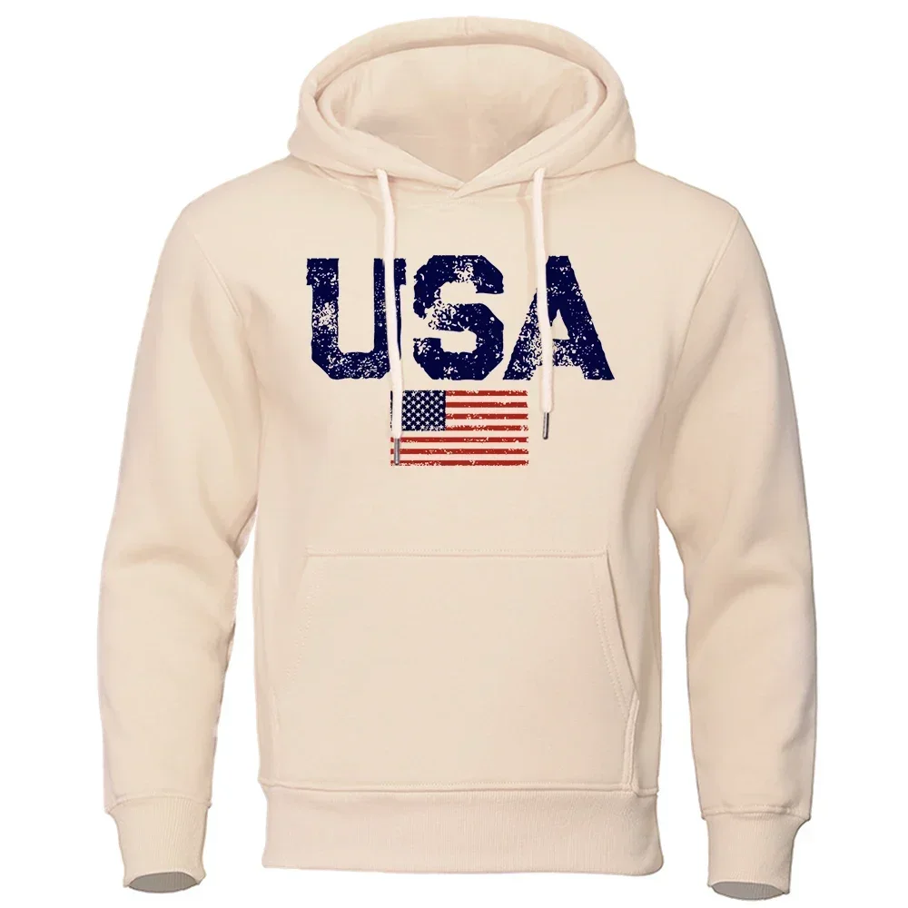 Retro USA Flag Street Retro Harajuku Printed Clothing Men\'s And Women\'s Leisure Personalized Fashion Hooded Pullover