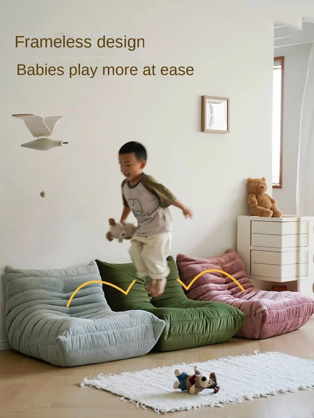 Sofá de oruga de estilo nórdico para niños, sofá de bebé de tamaño pequeño, sala de estar y sof de tela individual
