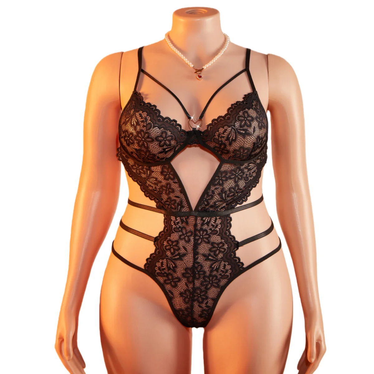 

Sexy Lace Bodysuit Sling Jumpsuit See Through Mesh Teddy With Straps & Tie-up Sheer Lingerie Chic Outfit Plus Size Underwear