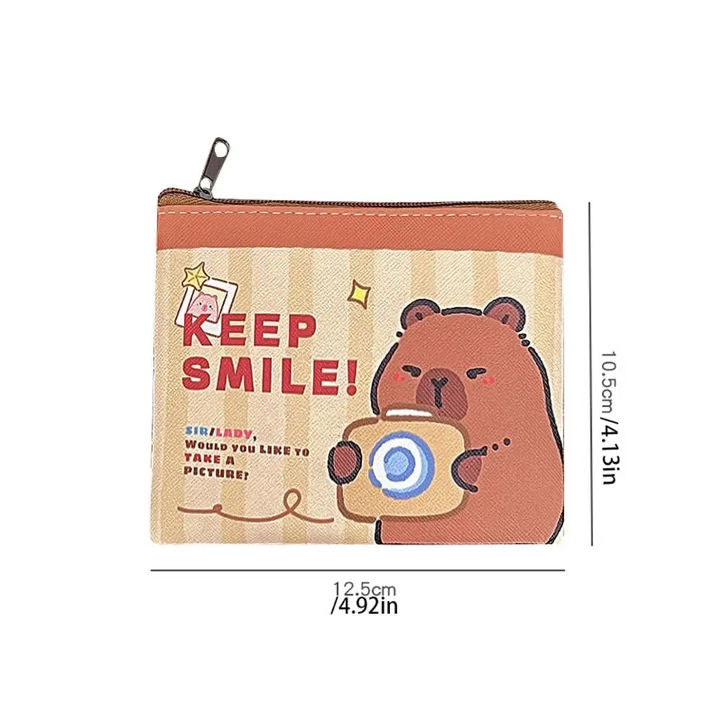 Mini PU Leather Capybara Coin Purse Zipper Card Holder Cartoon Wallet Mini Storage Bag Cute Outdoor