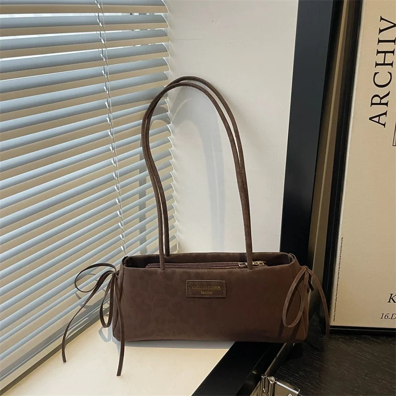 Ladies' Crossbody Bag, vintage Leopard Print Bow Shoulder Bag, Large Capacity Textured Commuting Bag
