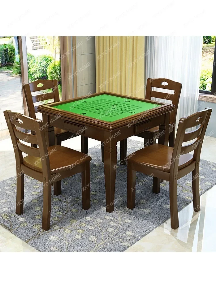 Solid Wood Mahjong Table Dining Table Dual-Use Modern Simple Folding Household Simple Manual Table and Chair Combination