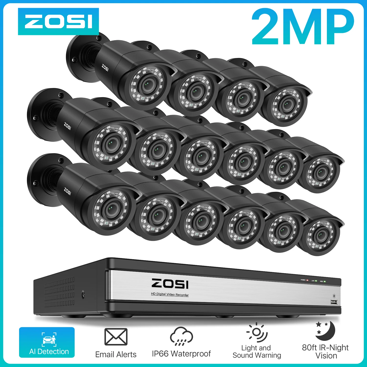 

ZOSI 1080P система видеонаблюдения 16CH H.265 + DVR уличная проводная камера умная детекция движения комплект домашнего видеонаблюдения