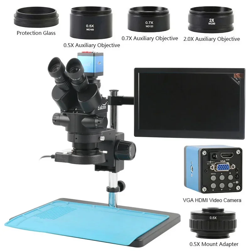 48MP 55MP 1080P 4K HDMI USB VGA Video Camera 3.5X 50X 100X Simul Focal Parfocal Stereo Trinocular Microscope 10.1 inch Monitor