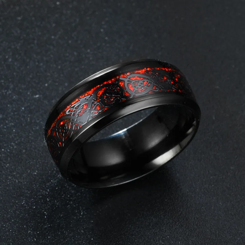 16 Colors Men Jewelry Red Blue Black Dragon Inlay Comfort Fit Stainless Steel Rings For Wedding Wide 8mm