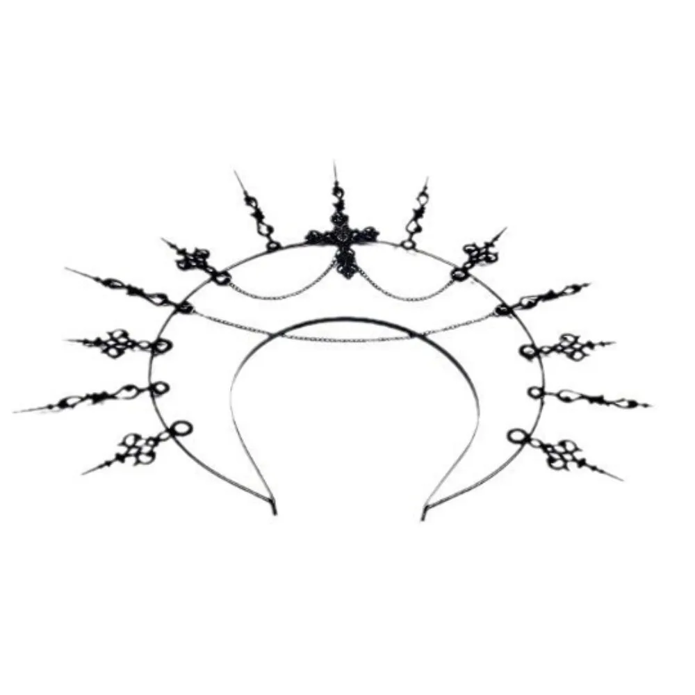 Gothic Glory Sun Crown Lolita Black Color Spiked Headpiece Cross Photography Performance Renaissance Cosplay Headband