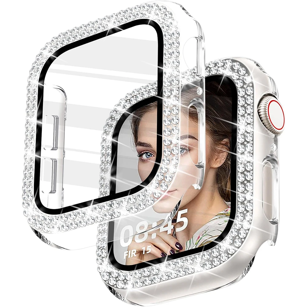 Diamant-Glitzer-Strass-Displayschutz aus gehärtetem Glas für Apple Watch Serie 10 46 mm 42 mm Ultra 3 49 mm 41 mm 45 mm Schutz