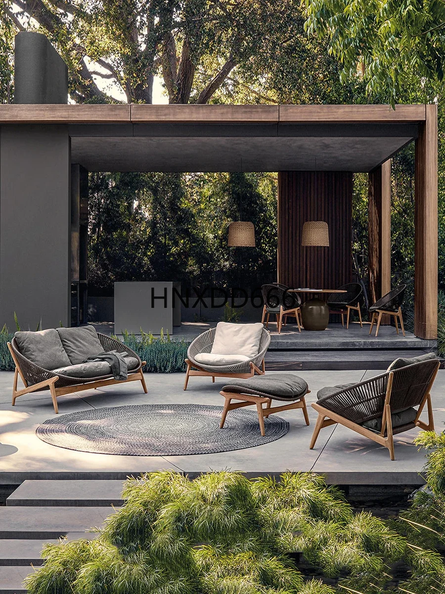 Courtyard rattan outdoor hotel rain and sun protection teak sofa